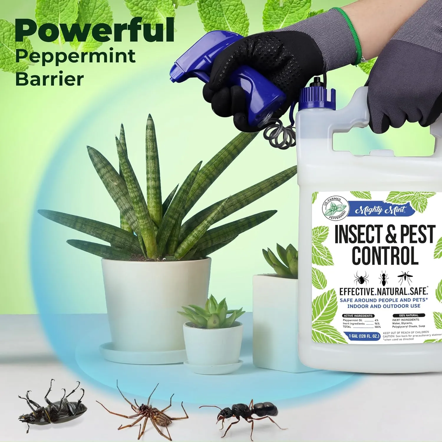 Mighty Mint Peppermint Oil Insect Repellent Spray – Natural Indoor & Outdoor Bug Control for Spiders, Ants, Roaches, and More – Plant-Based, Extra-Strong Formula - 1 Gallon (128 oz)