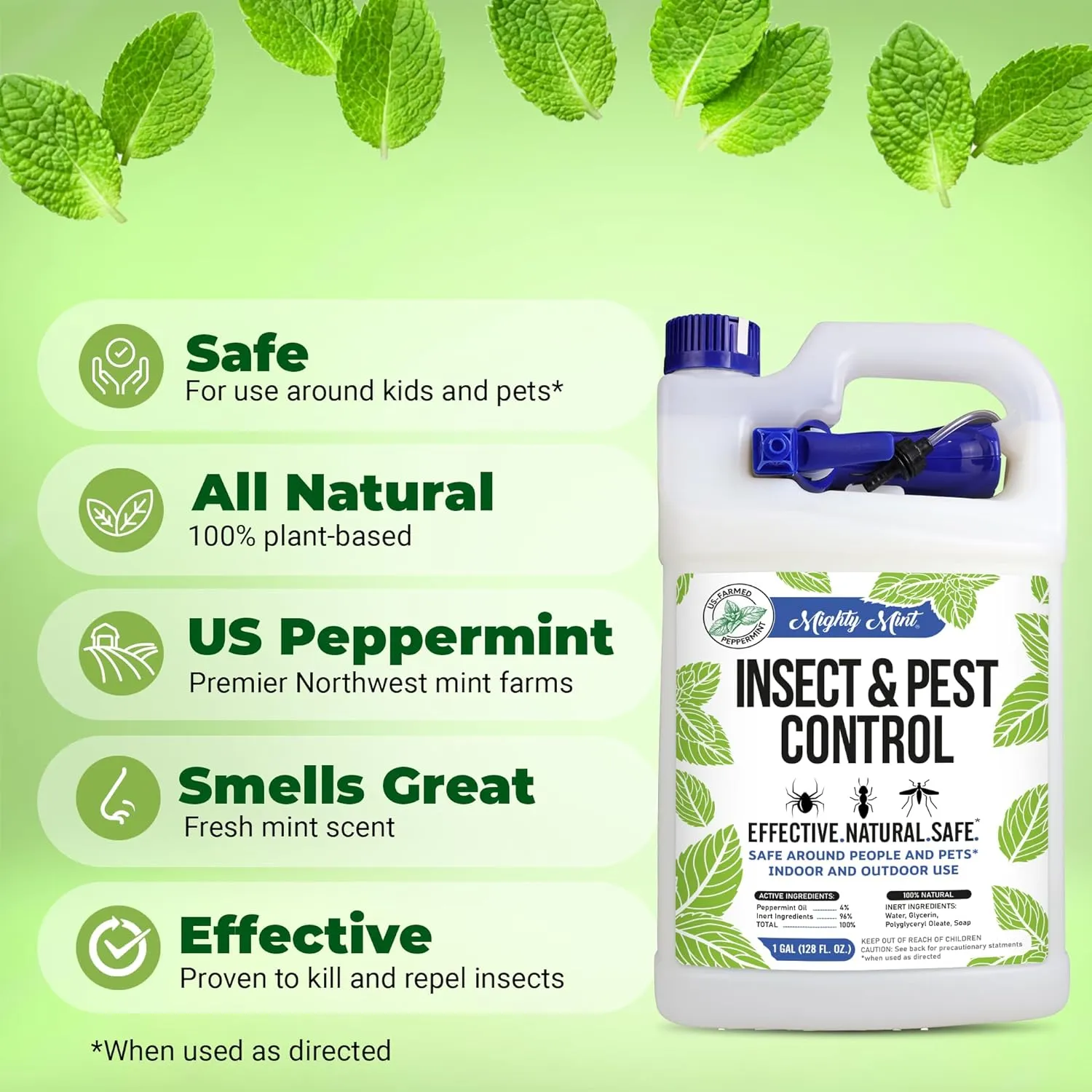 Mighty Mint Peppermint Oil Insect Repellent Spray – Natural Indoor & Outdoor Bug Control for Spiders, Ants, Roaches, and More – Plant-Based, Extra-Strong Formula - 1 Gallon (128 oz)