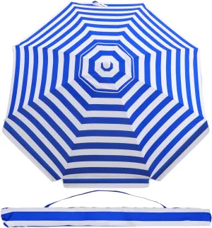 Milisten 1PC 6.5 Feet Striped Beach Umbrella - UV Protection with Adjustable Aluminum Pole, Sand Anchor, and Portable Carry Bag