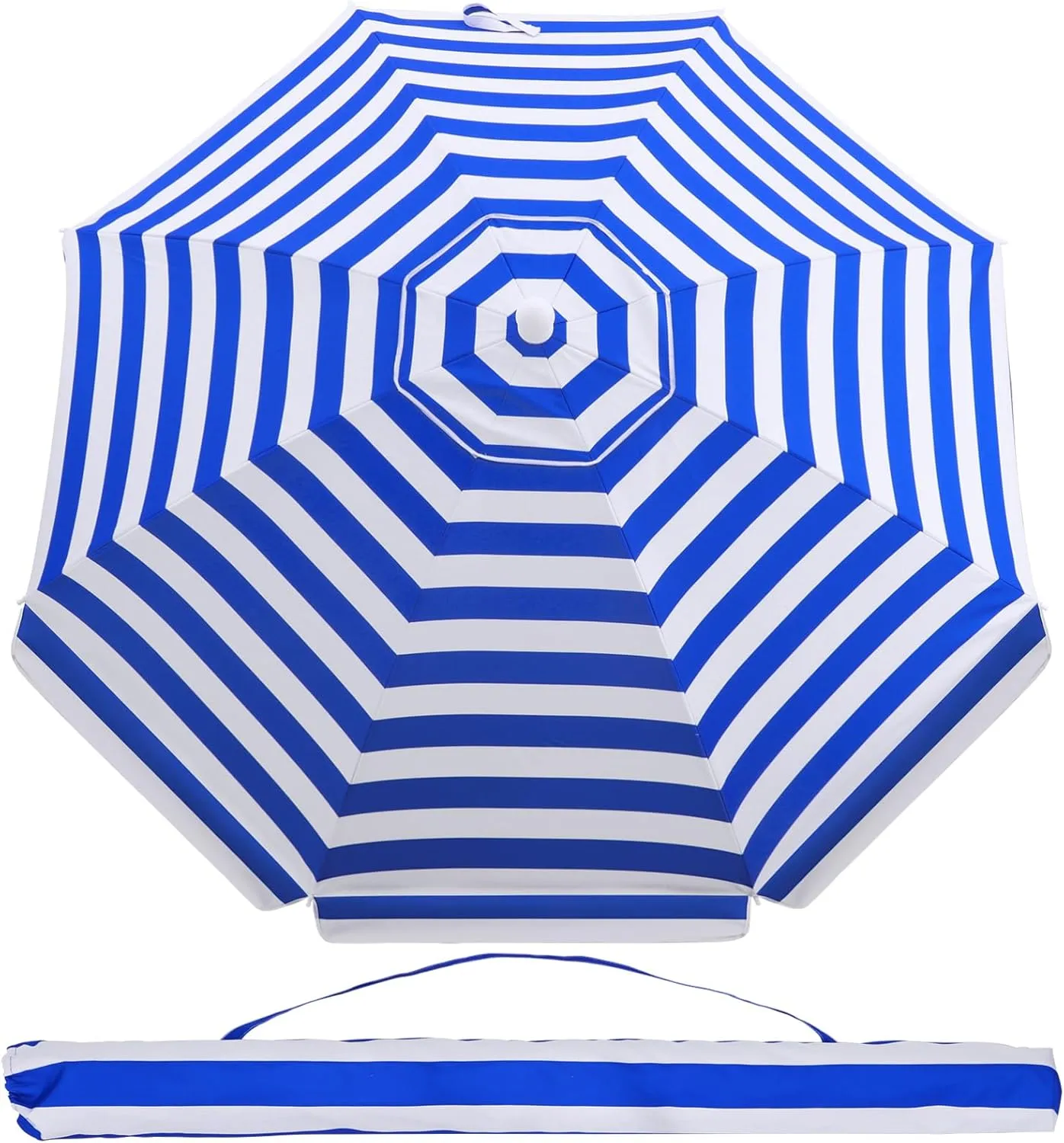 Milisten 1PC 6.5 Feet Striped Beach Umbrella - UV Protection with Adjustable Aluminum Pole, Sand Anchor, and Portable Carry Bag