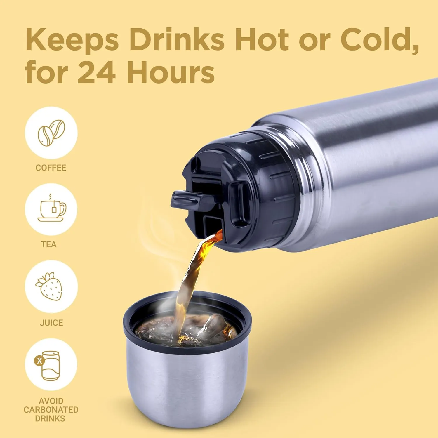 Milton Combo Vacuum Flask for Hot Drink (34 oz & 16 oz), Stainless Steel Double Walled Insulated Water Bottle for 24 Hour Hot and Cold drinks with cover, Thermosteel Flip Lid 1000 and 500 ml