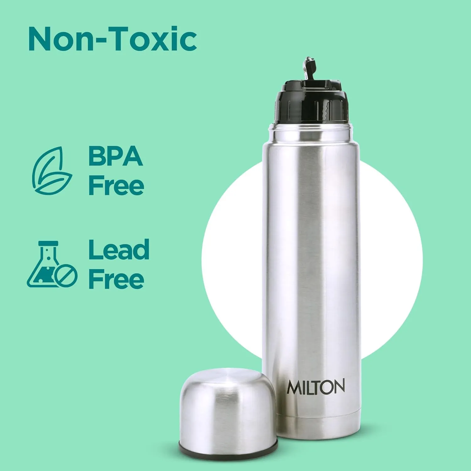 Milton Combo Vacuum Flask for Hot Drink (34 oz & 16 oz), Stainless Steel Double Walled Insulated Water Bottle for 24 Hour Hot and Cold drinks with cover, Thermosteel Flip Lid 1000 and 500 ml