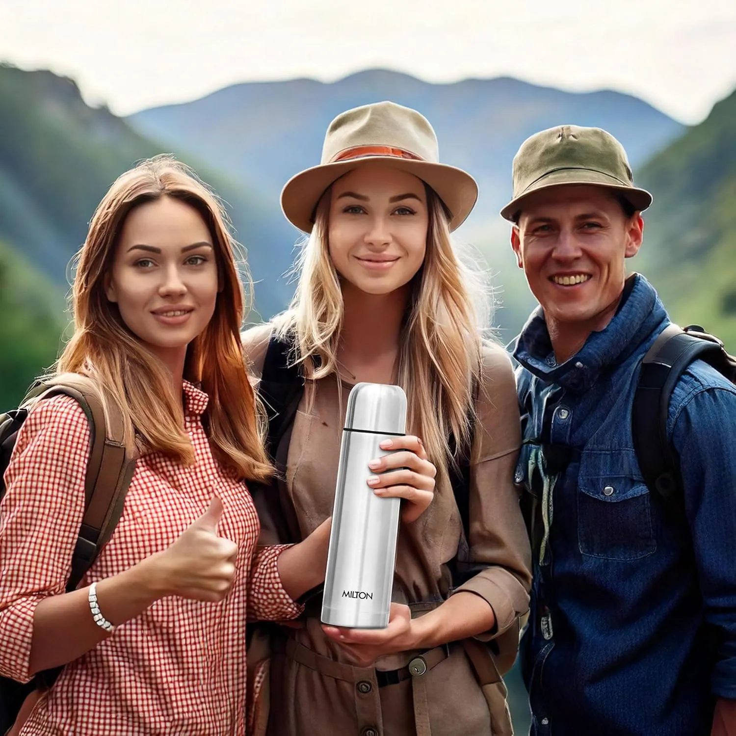 Milton Combo Vacuum Flask for Hot Drink (34 oz & 16 oz), Stainless Steel Double Walled Insulated Water Bottle for 24 Hour Hot and Cold drinks with cover, Thermosteel Flip Lid 1000 and 500 ml