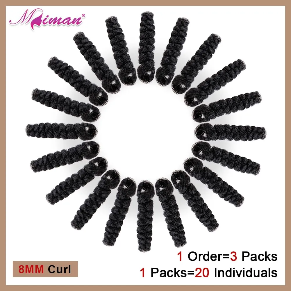MIMAN 3 Packs 10 Inch Short Curly Crochet Hair Braiding 8MM Spiral Curls Crochet Braids Synthetic Hair Extension for Women DIY Mohawk Afro Braided Hairstyle (Natural Black #1B)