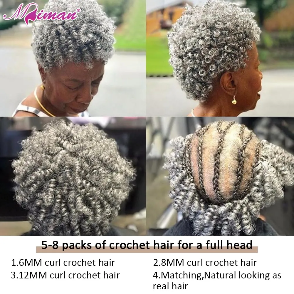 MIMAN 3 Packs 10 Inch Short Curly Crochet Hair for Black Women 8MM Spiral Curls Crochet Braids Synthetic Hair Extensions for Women DIY Mohawk Afro Braided Hairstyle (Black to Brown)