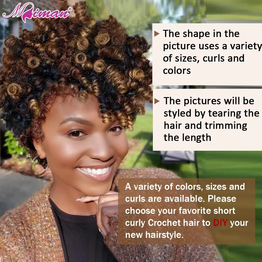 MIMAN 3 Packs 10 Inch Short Curly Crochet Hair for Black Women 8MM Spiral Curls Crochet Braids Synthetic Hair Extensions for Women DIY Mohawk Afro Braided Hairstyle (Black to Brown)
