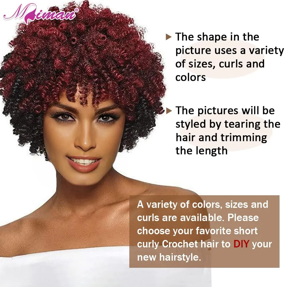 MIMAN 3 Packs 20 Inch Short Curly Crochet Hair for Black Women 8MM Burgundy Spiral Curls Crochet Braids Synthetic Braiding Hair Extensions for Women DIY Mohawk Afro Braided Hairstyle (BUG)
