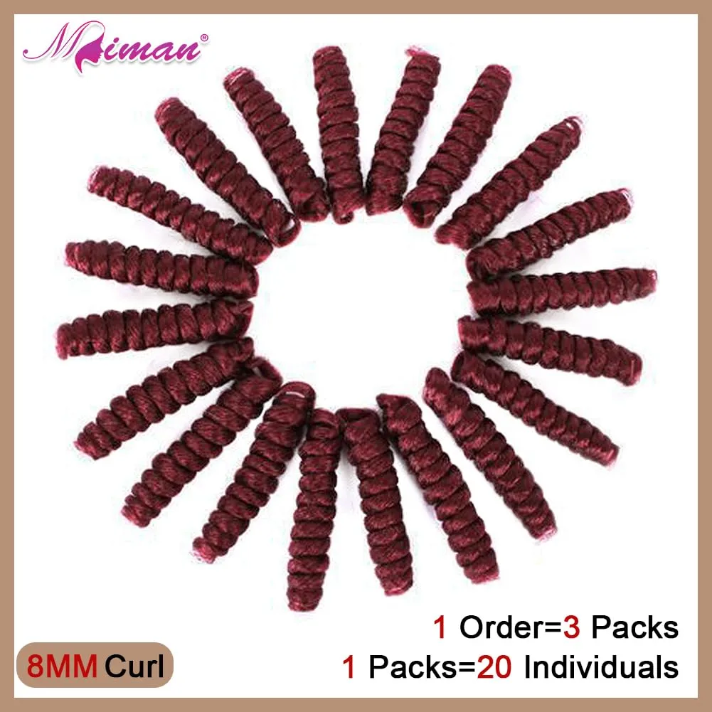MIMAN 3 Packs 20 Inch Short Curly Crochet Hair for Black Women 8MM Burgundy Spiral Curls Crochet Braids Synthetic Braiding Hair Extensions for Women DIY Mohawk Afro Braided Hairstyle (BUG)
