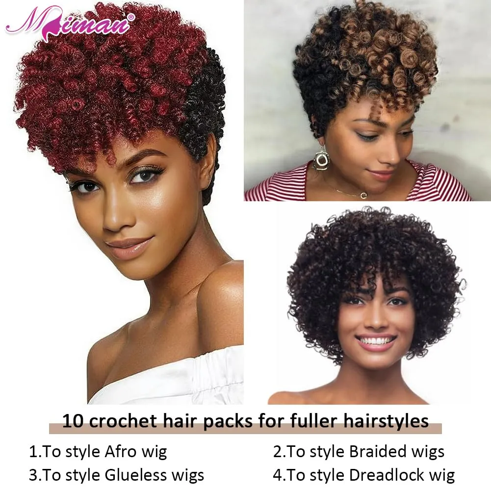 MIMAN 5 Packs 10 Inch Short Crochet Hair Braiding 8MM Curly Crochet Braids Synthetic Hair Extensions for Women DIY Mohawk Afro Braided Hairstyle (Black to Brown #1B/30)