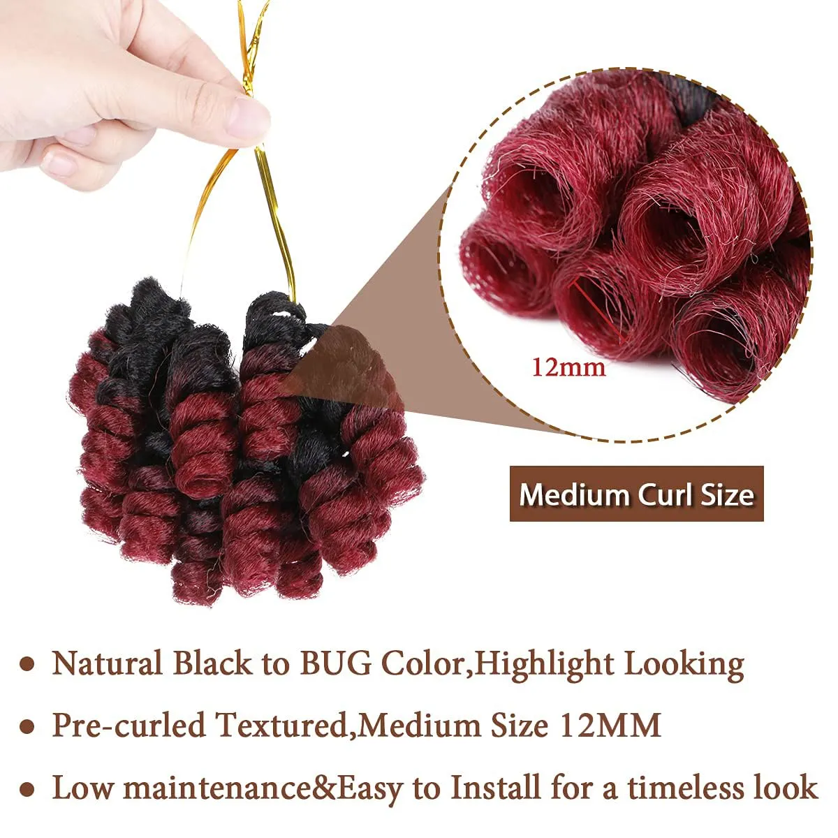 MIMAN 5 Packs 10 Inch Short Crochet Hair Braids for Black Women 12MM Curly Burgundy Synthetic Crochet Hair Extensions for Women DIY Mohawk Afro Braided Hairstyle (Black to Red)