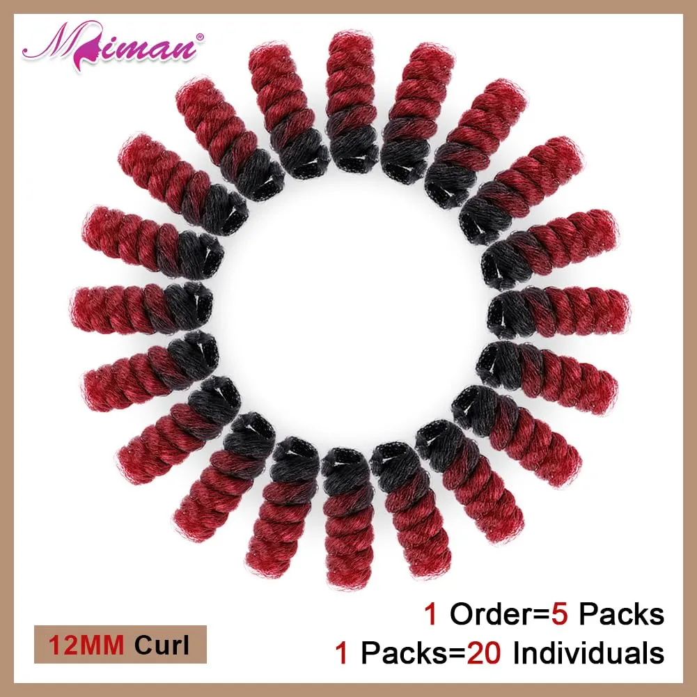 MIMAN 5 Packs 10 Inch Short Crochet Hair Braids for Black Women 12MM Curly Burgundy Synthetic Crochet Hair Extensions for Women DIY Mohawk Afro Braided Hairstyle (Black to Red)
