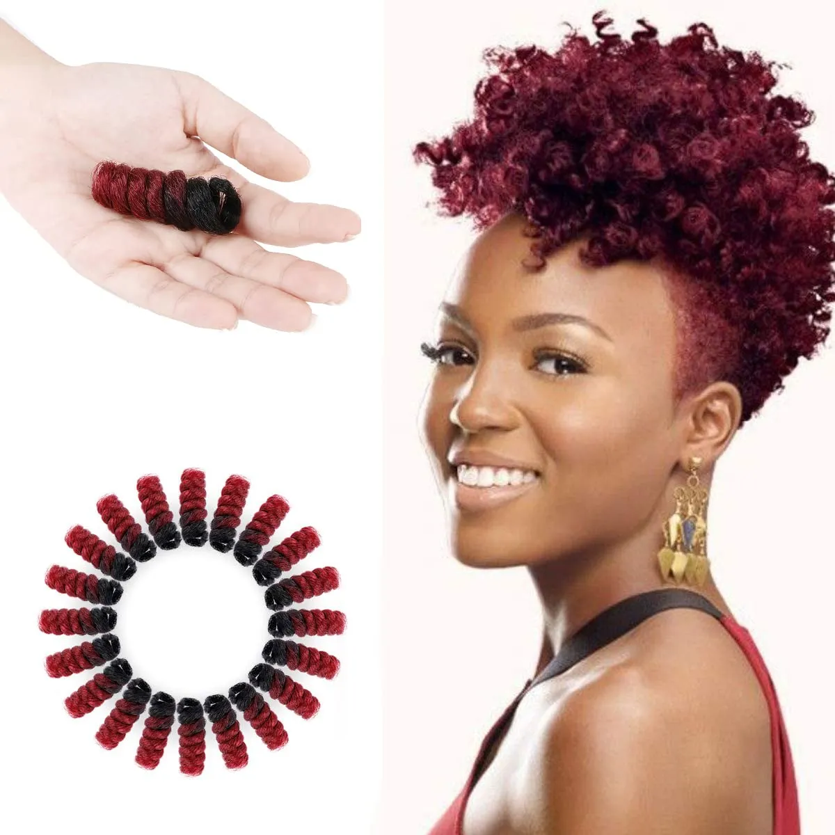 MIMAN 5 Packs 10 Inch Short Crochet Hair Braids for Black Women 12MM Curly Burgundy Synthetic Crochet Hair Extensions for Women DIY Mohawk Afro Braided Hairstyle (Black to Red)