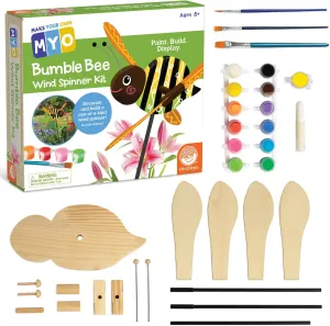 MindWare Make Your Own Bumble Bee Wind Spinner Wood Craft Kit - Build & Decorate for Ages 8 & Up