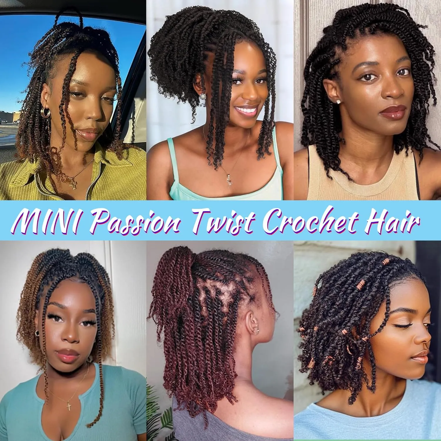 Mini Passion Twist Crochet Hair for Black Women-18 Inches 6 Packs Pure Blonde Pre Twisted Elastic and Cuttable Hair Extensions,Braided by Soft Synthetic Twist Bohemian Curl(18"-6P,27#)