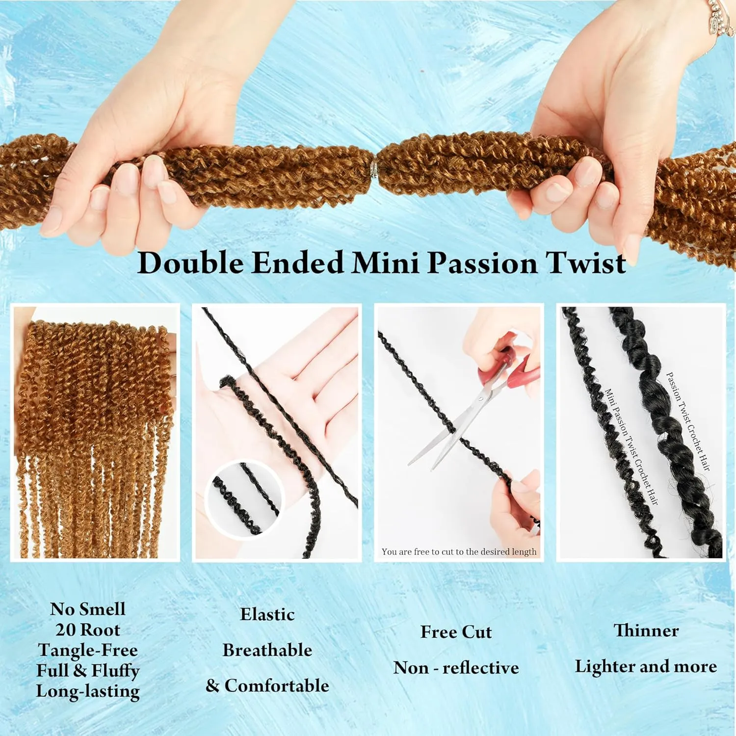 Mini Passion Twist Crochet Hair for Black Women-18 Inches 6 Packs Pure Blonde Pre Twisted Elastic and Cuttable Hair Extensions,Braided by Soft Synthetic Twist Bohemian Curl(18"-6P,27#)