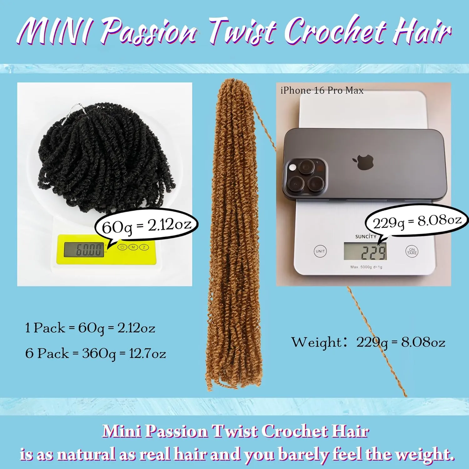 Mini Passion Twist Crochet Hair for Black Women-18 Inches 6 Packs Pure Blonde Pre Twisted Elastic and Cuttable Hair Extensions,Braided by Soft Synthetic Twist Bohemian Curl(18"-6P,27#)