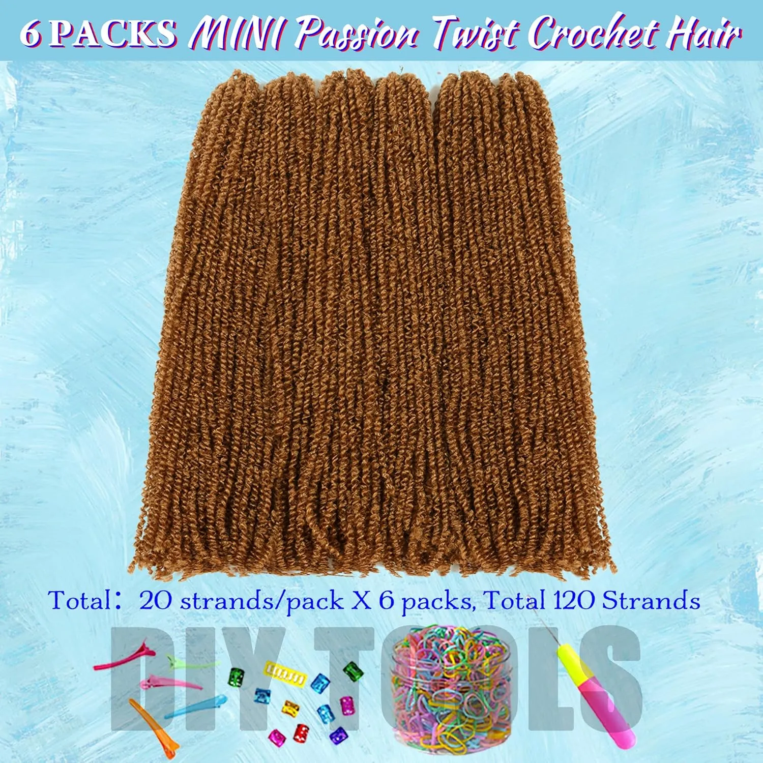 Mini Passion Twist Crochet Hair for Black Women-18 Inches 6 Packs Pure Blonde Pre Twisted Elastic and Cuttable Hair Extensions,Braided by Soft Synthetic Twist Bohemian Curl(18"-6P,27#)