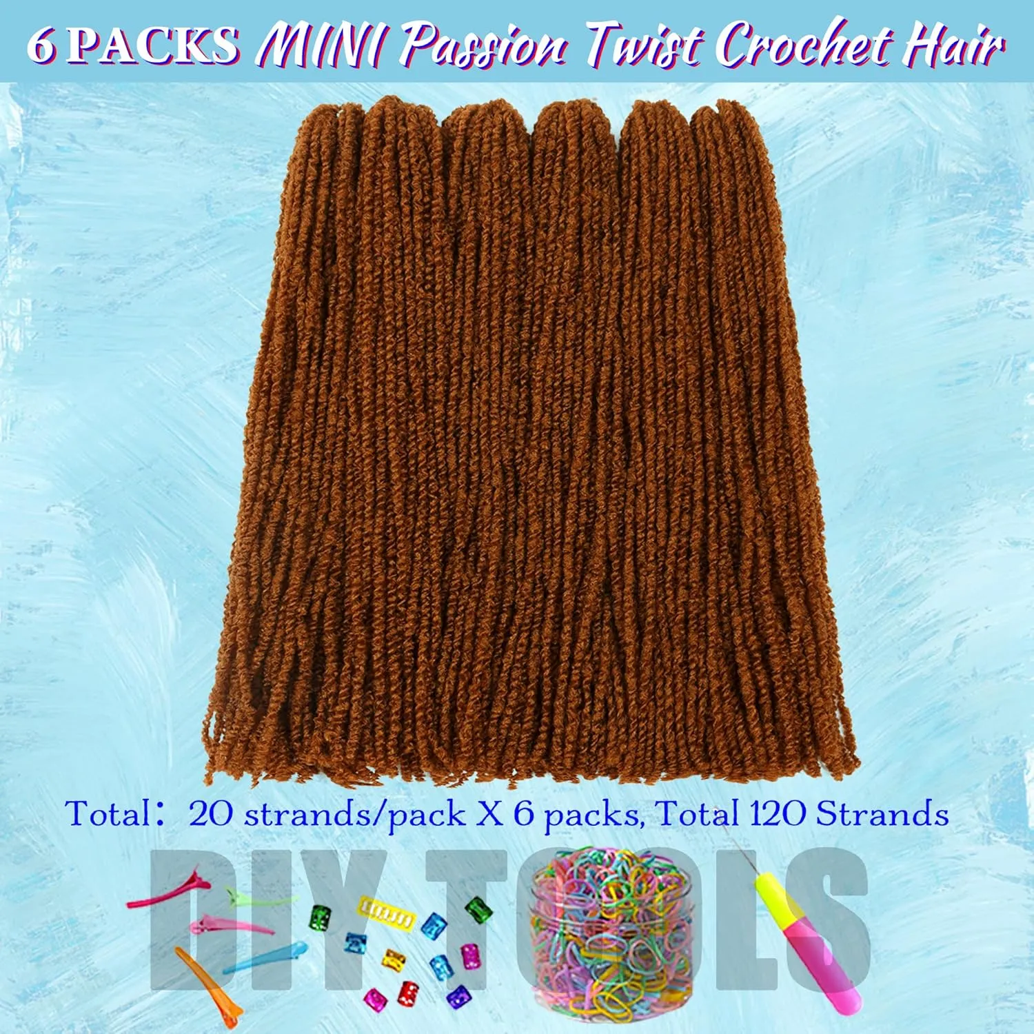 Mini Passion Twist Crochet Hair for Black Women-18 Inches 6 Packs Pure Brown Pre Twisted Elastic and Cuttable Hair Extensions,Braided by Soft Synthetic Twist Bohemian Curl(18"-6P,30#)