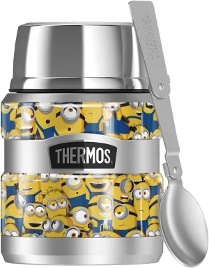 Minions OFFICIAL Group Pattern THERMOS STAINLESS KING Stainless Steel Food Jar with Folding Spoon, Vacuum insulated & Double Wall, 16oz