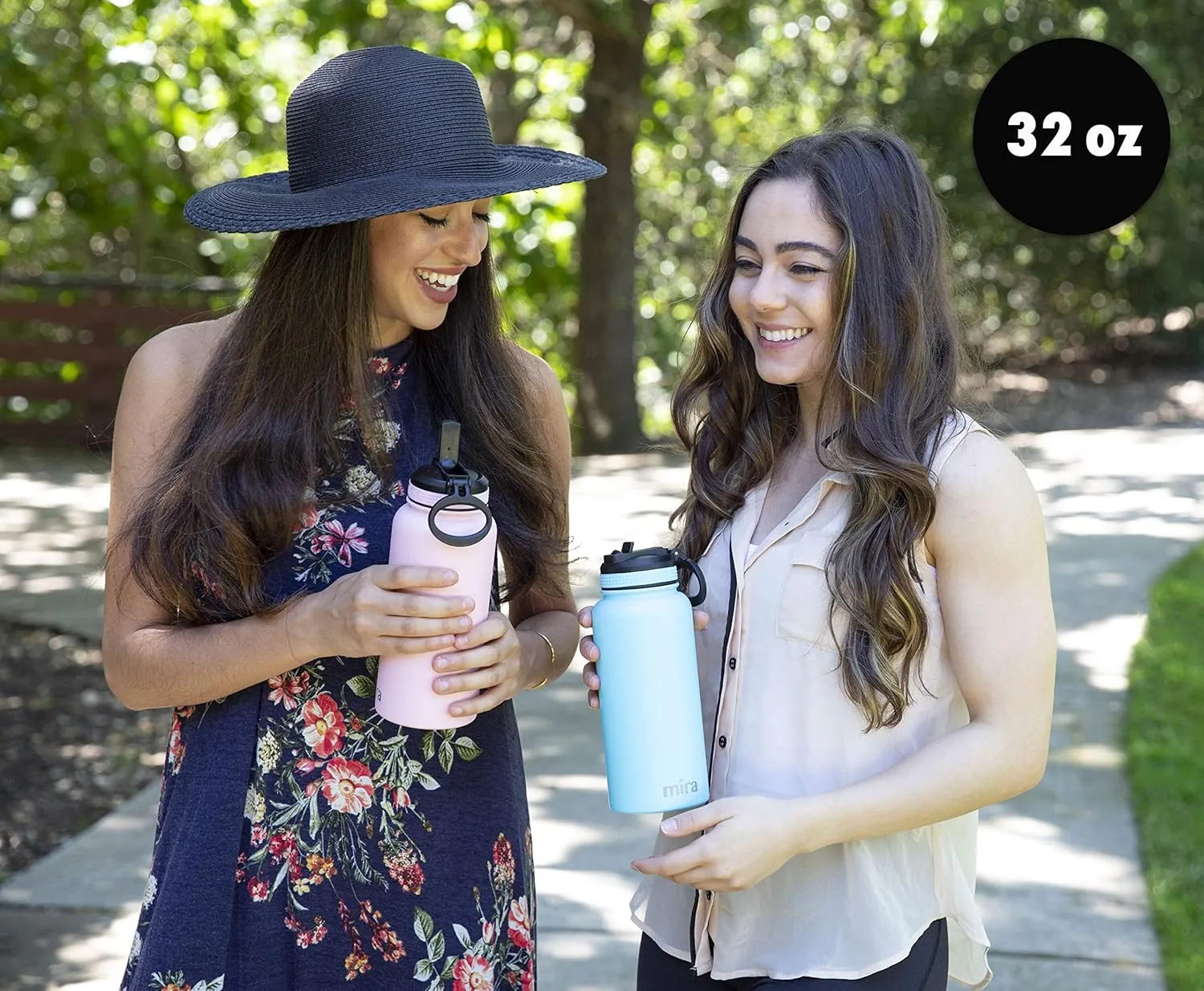 MIRA 32 oz Insulated Water Bottle - Stainless Steel Sports Flask with 2 Lids (Straw & Handle) - Cold Drink Thermos - Black