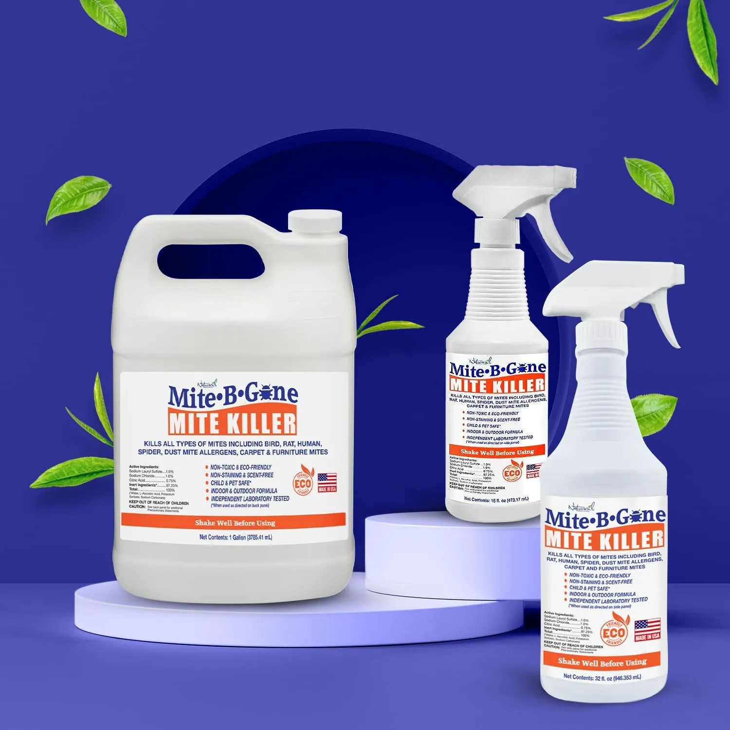 Mite Killer Spray by Mite-B-Gone — Kills Human Mites, Bird, Dust, Spider, Rat, Turkey, Carpet Mites. Treatment for Homes, Furniture, Bedding, Auto & Animals | Non-Toxic | Kid & Pet Safe | 16oz Spray