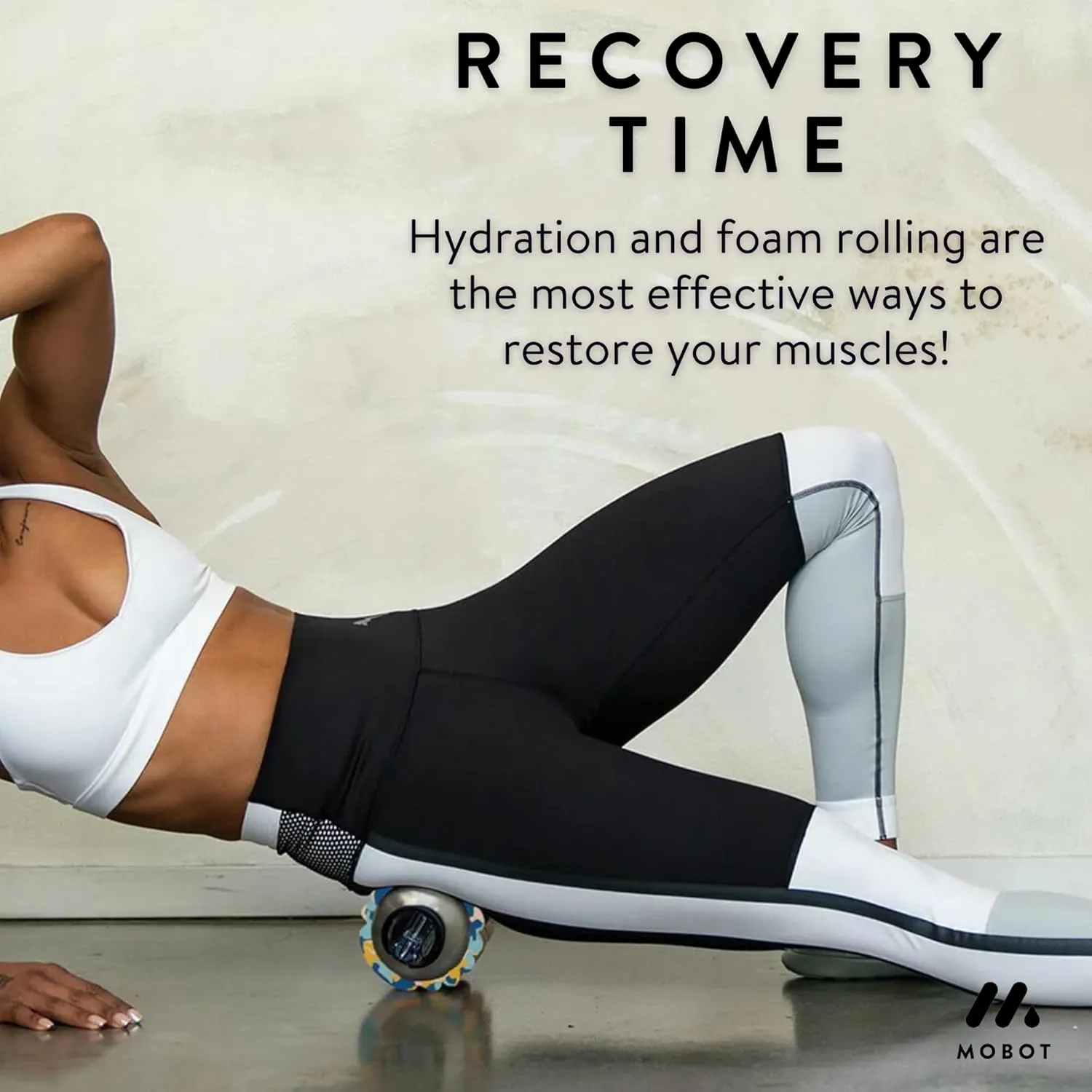 MOBOT Portable Travel Foam Roller Water Bottle with Sip Straw, Stainless Steel Screw Lid | Insulated Sports Water Bottle and Foam Rollers for Yoga, Workout, Home Gym, & Exercise 40oz. (Blush Pink)