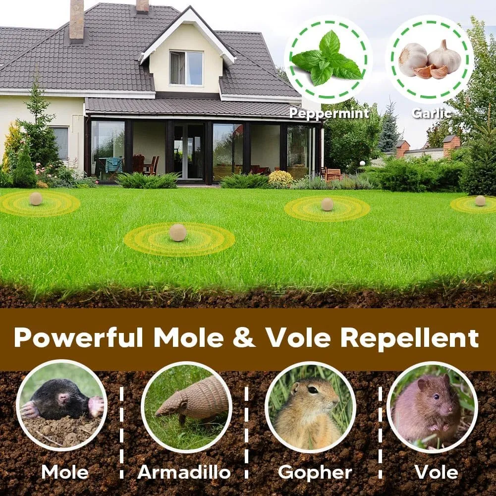 Mole Repellent, Gopher Repellent, Vole Repellant Outdoor, Moles Deterrent for Lawn, Mole Control, Groundhog Repellents, Garden Armadillo Repellant, Keep Mole and Vole Out of Your Yard-8P