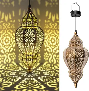 Moroccan Hanging Solar Lights Outdoor Lantern Bidirectional Availabili Garden Decor Waterproof Plastic Gold Decorations for Patio Pathway Yard Backyard Solar Powered Garden Decorative (1, gold)