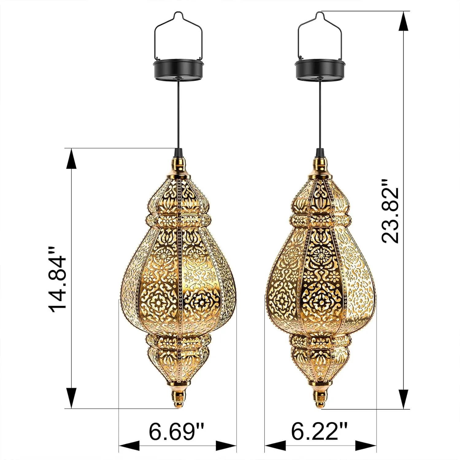 Moroccan Hanging Solar Lights Outdoor Lantern Bidirectional Availabili Garden Decor Waterproof Plastic Gold Decorations for Patio Pathway Yard Backyard Solar Powered Garden Decorative (1, gold)