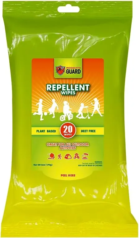 Mosquito Guard Mosquito Repellent Wipes Travel - DEET Free 20 Bug Wipes Repellent Individually Wrapped - Travel Size Mosquito Repellent For Patio - Camping Bug Repellent Wipes - Insect Repellent Wipes