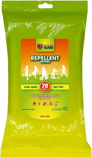 Mosquito Guard Mosquito Repellent Wipes Travel - DEET Free 20 Bug Wipes Repellent Individually Wrapped - Travel Size Mosquito Repellent For Patio - Camping Bug Repellent Wipes - Insect Repellent Wipes