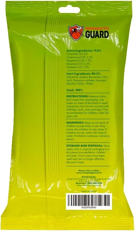 Mosquito Guard Mosquito Repellent Wipes Travel - DEET Free 20 Bug Wipes Repellent Individually Wrapped - Travel Size Mosquito Repellent For Patio - Camping Bug Repellent Wipes - Insect Repellent Wipes