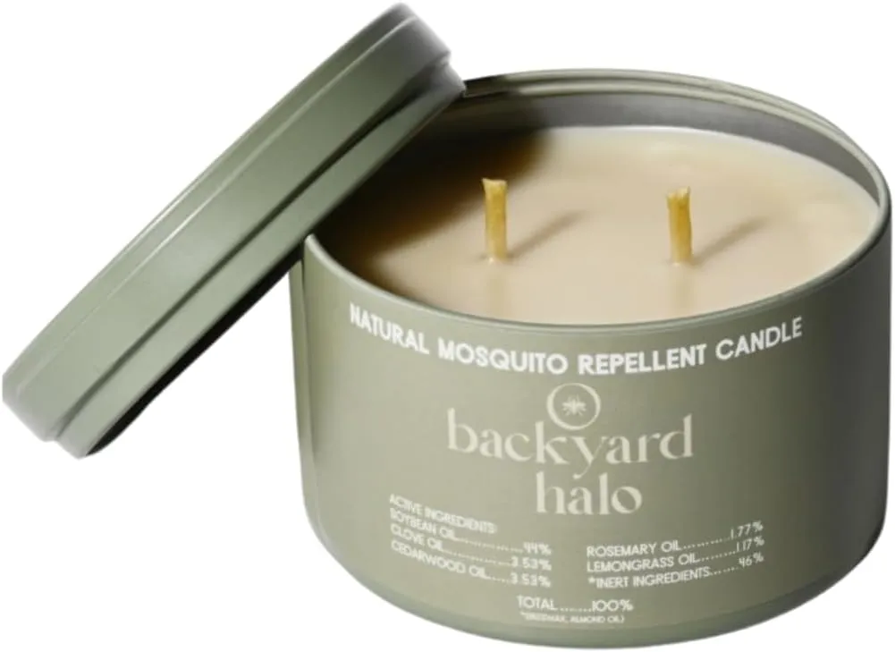 Mosquito Repellent Candle | 100% Beeswax Infused with Essential Oils | Two 8 oz | 60 Hour Burn Time | DEET Free | for Indoor and Outdoor | Eliminates Odors