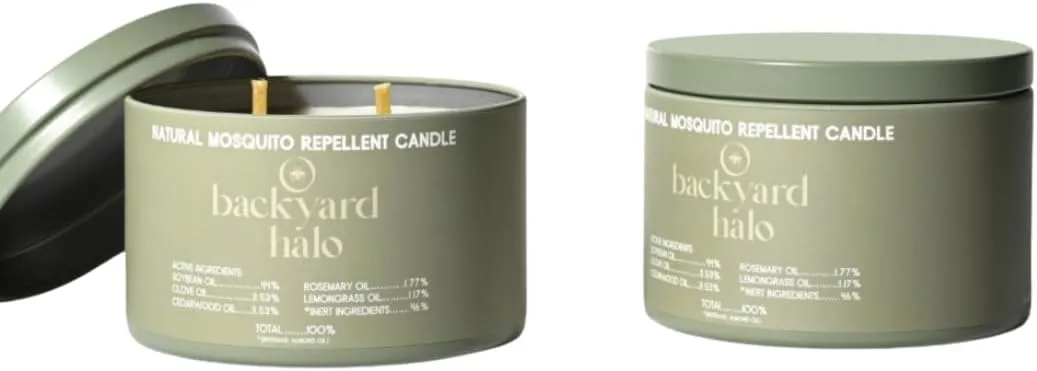 Mosquito Repellent Candle | 100% Beeswax Infused with Essential Oils | Two 8 oz | 60 Hour Burn Time | DEET Free | for Indoor and Outdoor | Eliminates Odors