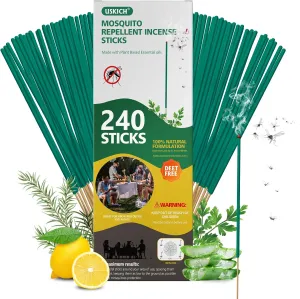 Mosquito Repellent Outdoor 240 Pcs Natural Citronella Oil Mosquito Incense Sticks Organic Mosquito Barrier Mosquito Repeller for Backyard Patio Travel Camping Indoors Gnat Mosquito Control