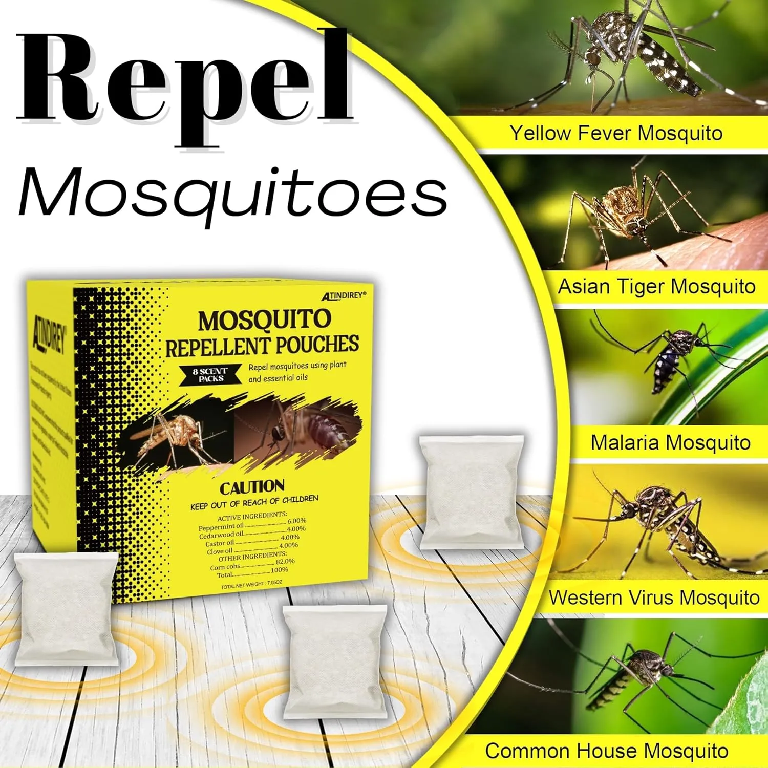 Mosquito Repellent Pouches - Outdoor, Indoor, Travel Size | 30-Day Protection, Non-Toxic & Plant-Based | Safe for Kids, Pets | Patio, Camping, Yard Defense(8 PCS)