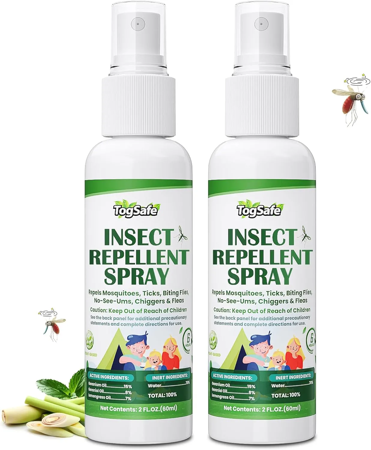 Mosquito Repellent Spray - Plant-Based Natural Insect Repellent Spray with Essential Oils, DEET-Free, Long-Lasting Protection (2 Fl Oz, 2 Pack)