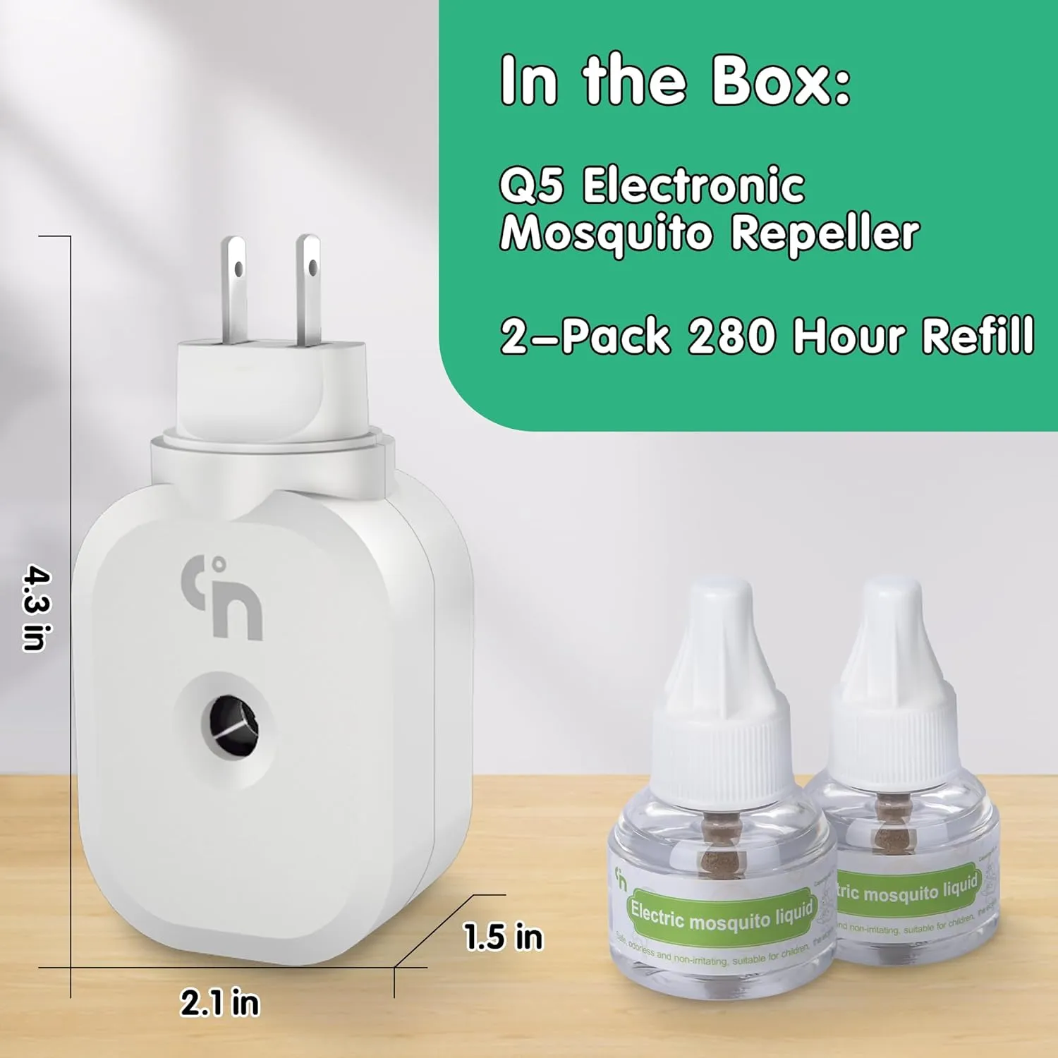 Mosquito Repeller, Electronic Mosquito Repellent Plug in Indoor Use, Includes 2-Pack 280 Hr Repellent Refills, No Candles or Flames, DEET-Free, for Home, Bedroom, Office, Kitchen (White)