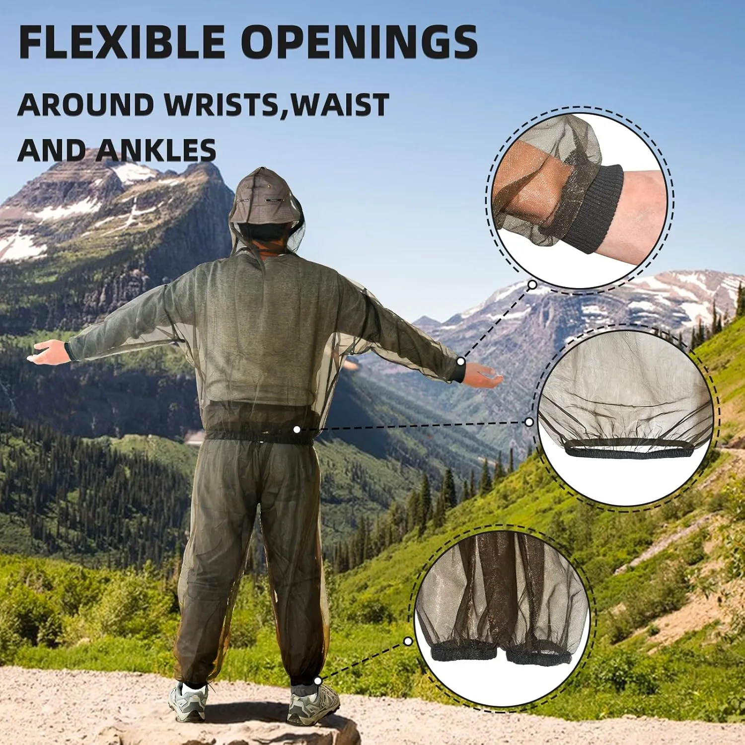 Mosquito Suit, Bug Net Pants & Jacket with Hood, Full Body Bug Suit for Gardening & Outdoor Protection from Bugs, Flies, Gnats, No-See-Ums & Midges, Mosquito Clothing for Women & Men, XL Size