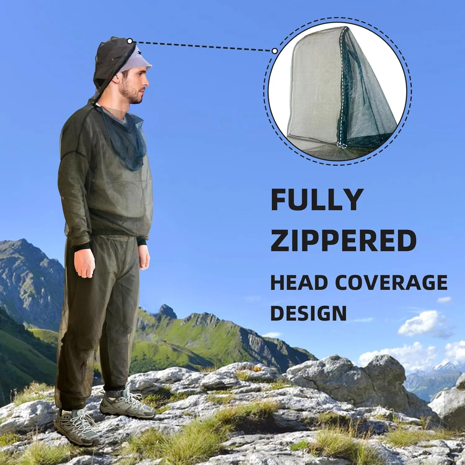 Mosquito Suit, Bug Net Pants & Jacket with Hood, Full Body Bug Suit for Gardening & Outdoor Protection from Bugs, Flies, Gnats, No-See-Ums & Midges, Mosquito Clothing for Women & Men, XL Size