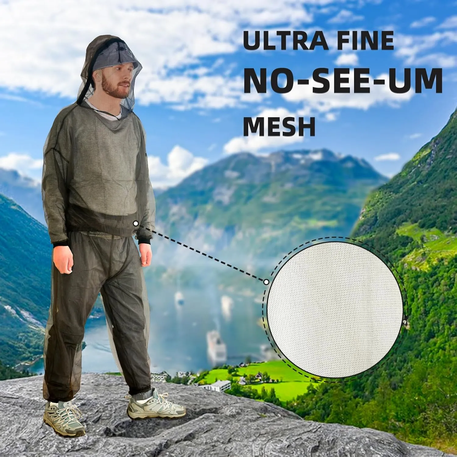 Mosquito Suit, Bug Net Pants & Jacket with Hood, Full Body Bug Suit for Gardening & Outdoor Protection from Bugs, Flies, Gnats, No-See-Ums & Midges, Mosquito Clothing for Women & Men, XL Size