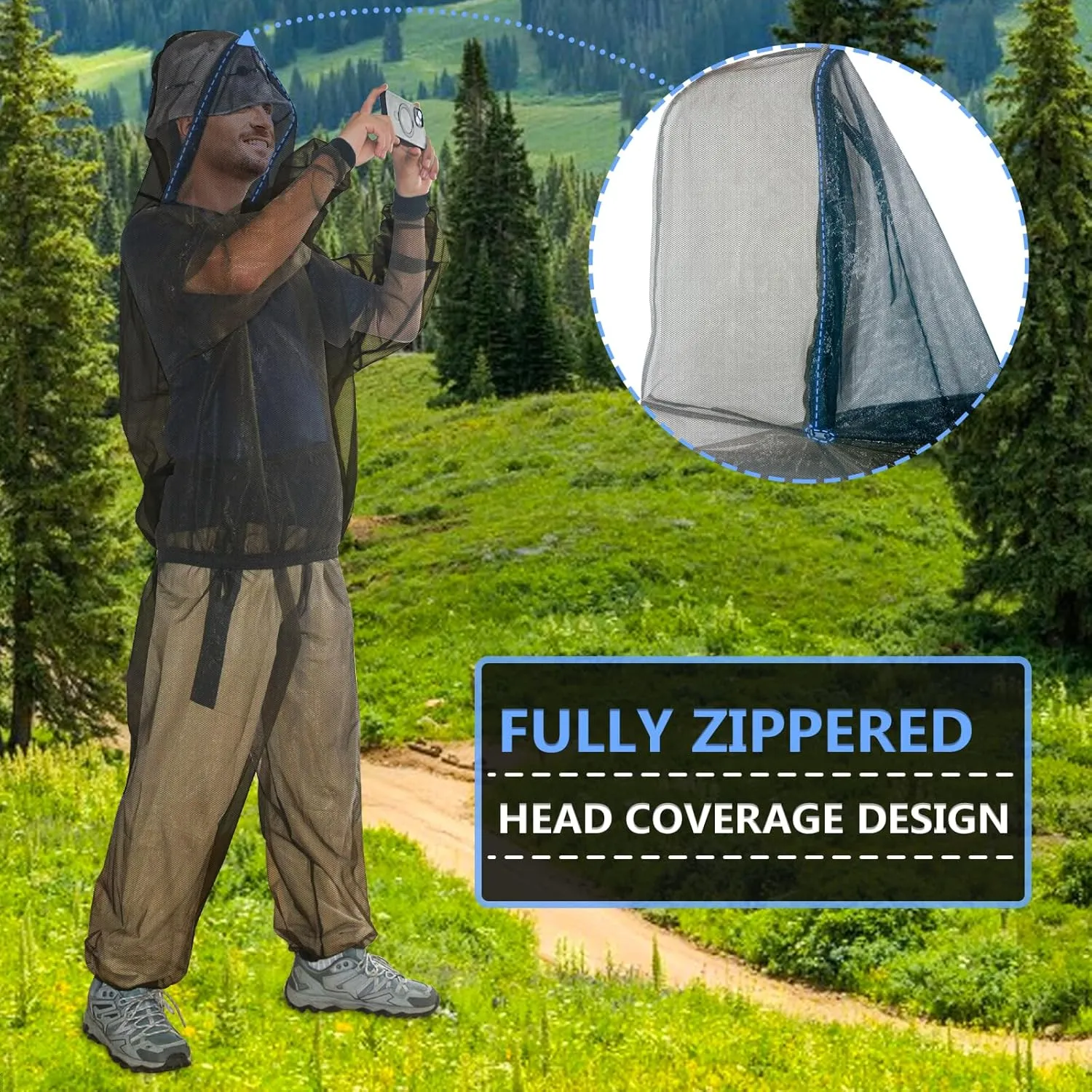 Mosquito Suit - Net Pants & Jacket with Hood - Mesh Bug Suit for Outdoor Protection from Flies, Gnats, No-See-Ums & Midges - Mosquito Clothing for Men & Women with Carrybag, XL Size