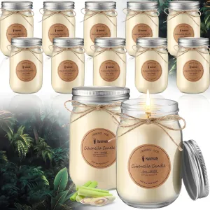 MTLEE 12 Pcs Citronella Candles Outdoor 12 oz Mosquito Bug Repellent Jar Candles Decorative with Silver Lid for Outdoor Patio Deck Backyard Camping