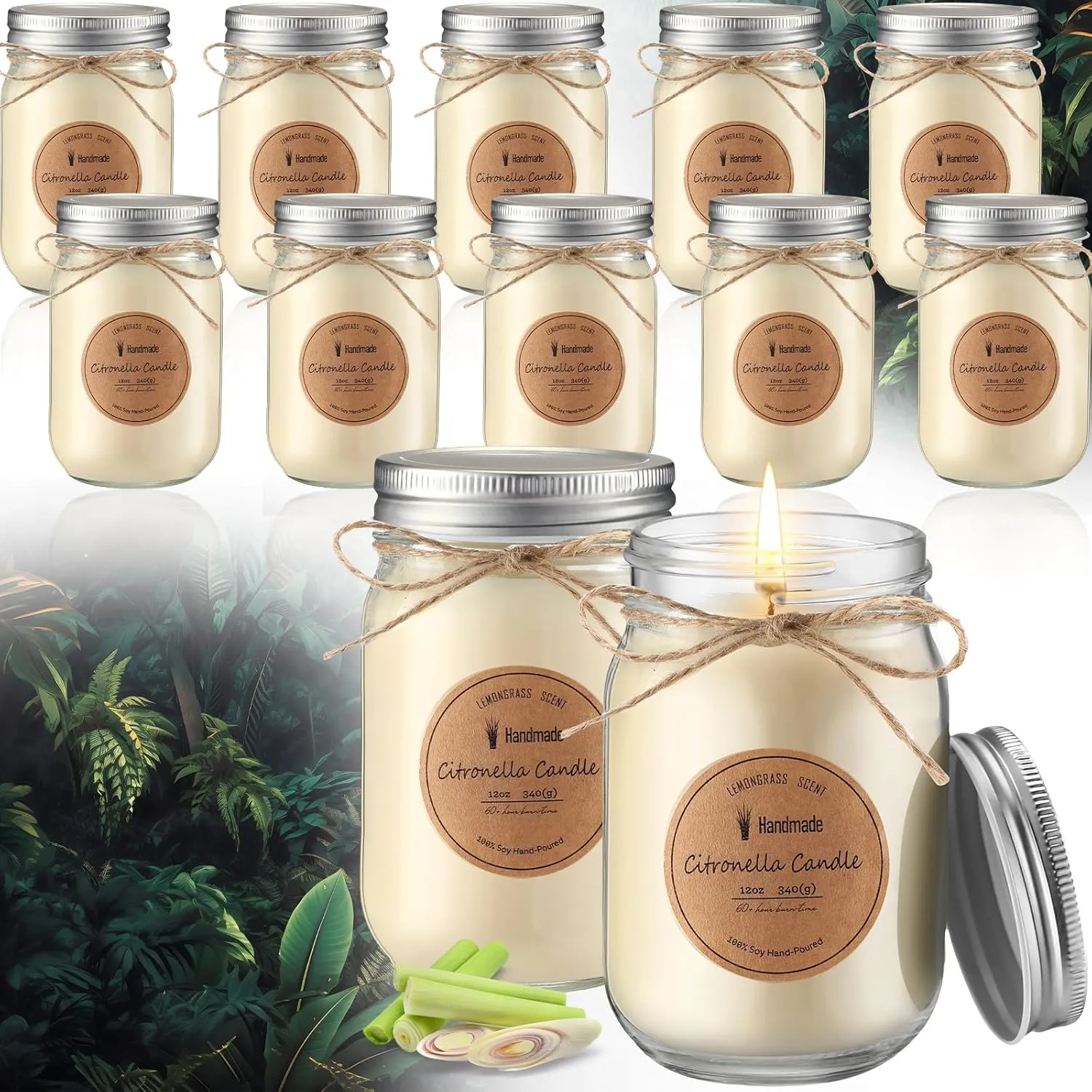 MTLEE 12 Pcs Citronella Candles Outdoor 12 oz Mosquito Bug Repellent Jar Candles Decorative with Silver Lid for Outdoor Patio Deck Backyard Camping