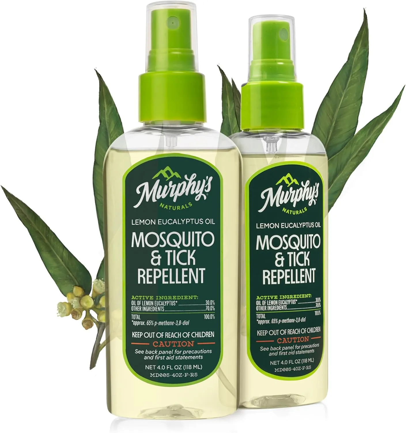 Murphy's Naturals Mosquito & Tick Bug Repellent Spray, Oil of Lemon Eucalyptus for Skin   Outdoor Gear, DEET-Free, 4 Ounce Pump, 2-Pack