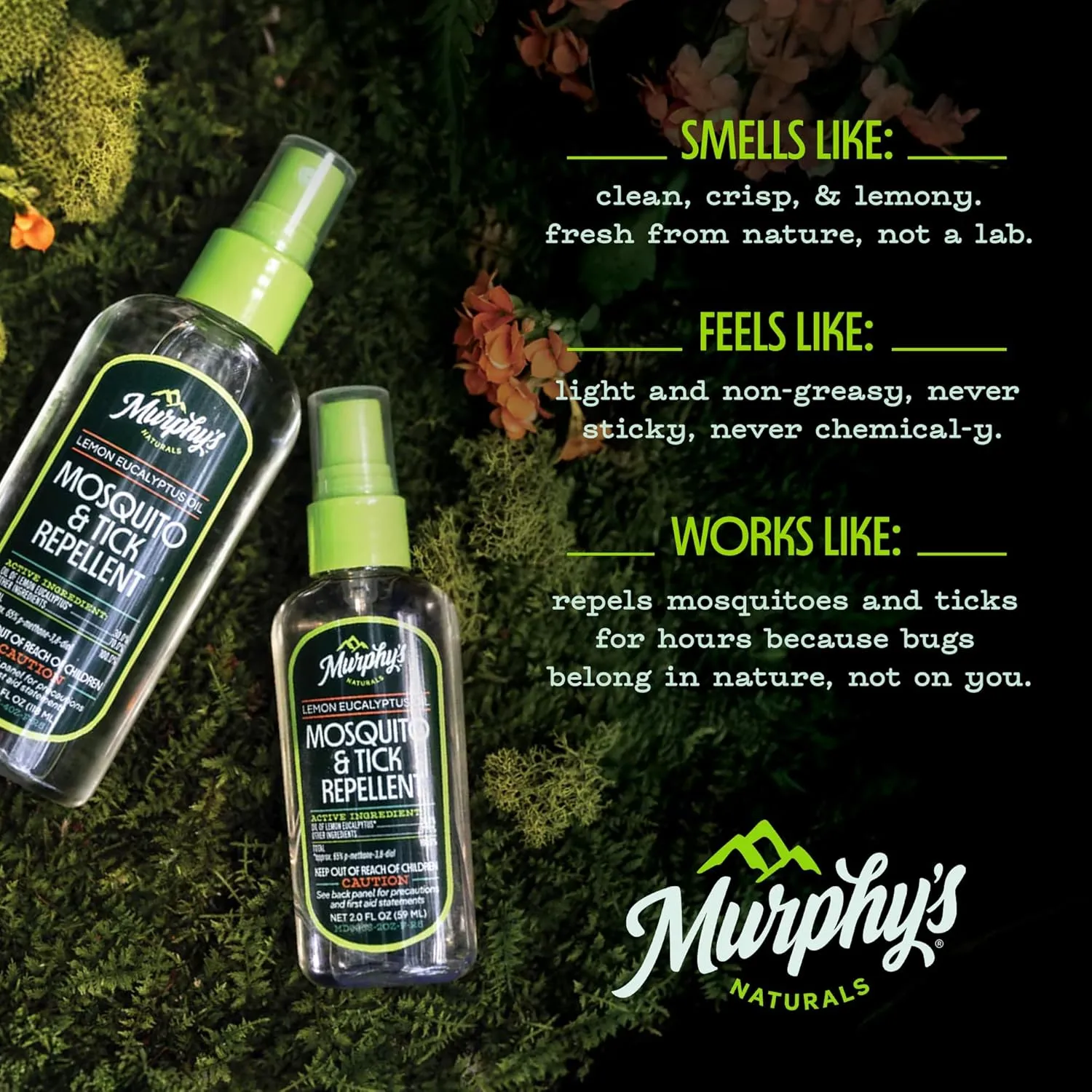 Murphy's Naturals Mosquito & Tick Bug Repellent Spray, Oil of Lemon Eucalyptus for Skin   Outdoor Gear, DEET-Free, 4 Ounce Pump, 2-Pack
