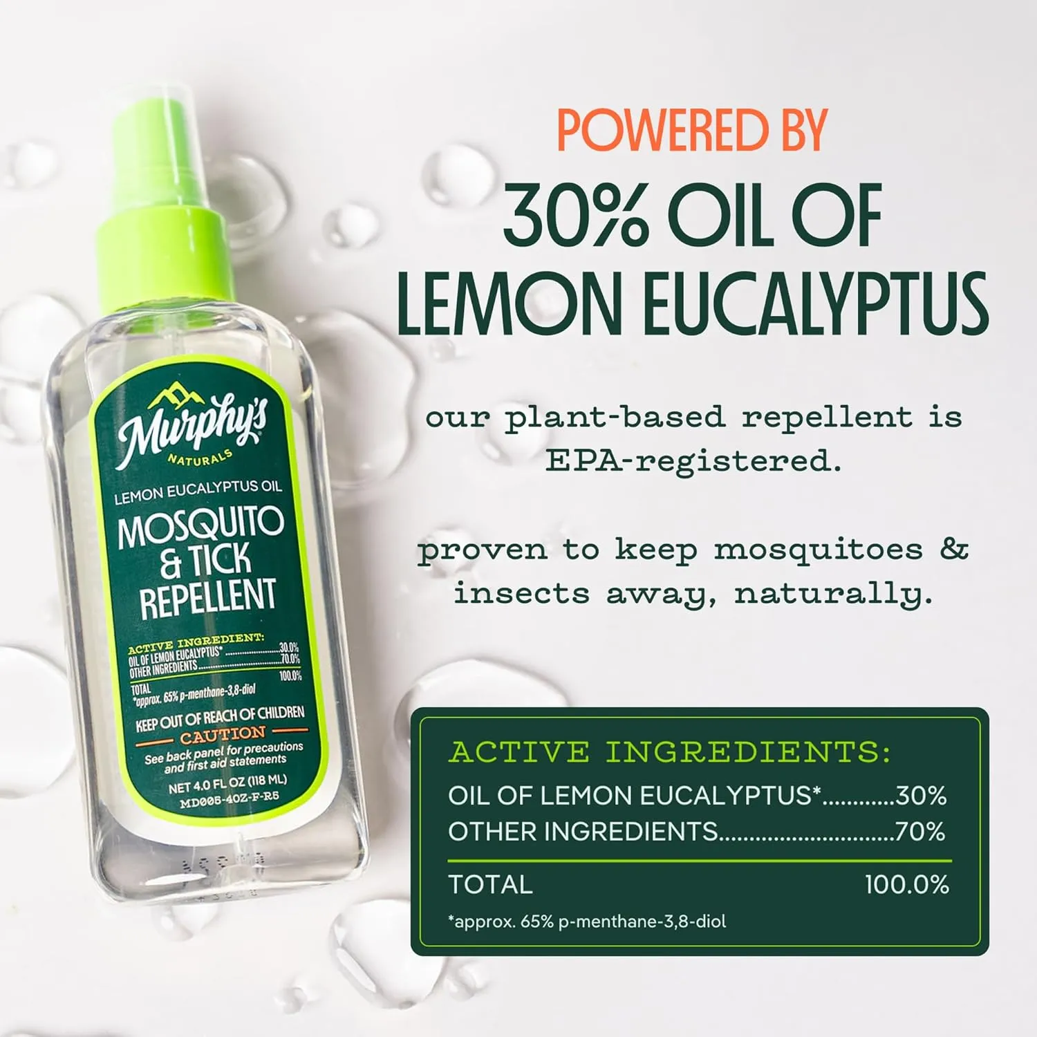 Murphy's Naturals Mosquito & Tick Bug Repellent Spray, Oil of Lemon Eucalyptus for Skin   Outdoor Gear, DEET-Free, 4 Ounce Pump, 2-Pack
