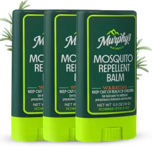 Murphy's Naturals Mosquito Repellent Balm Stick, Plant-Based, Natural Ingredients, DEET-Free, Travel-Pocket Size, 0.5oz Each, 3-Pack