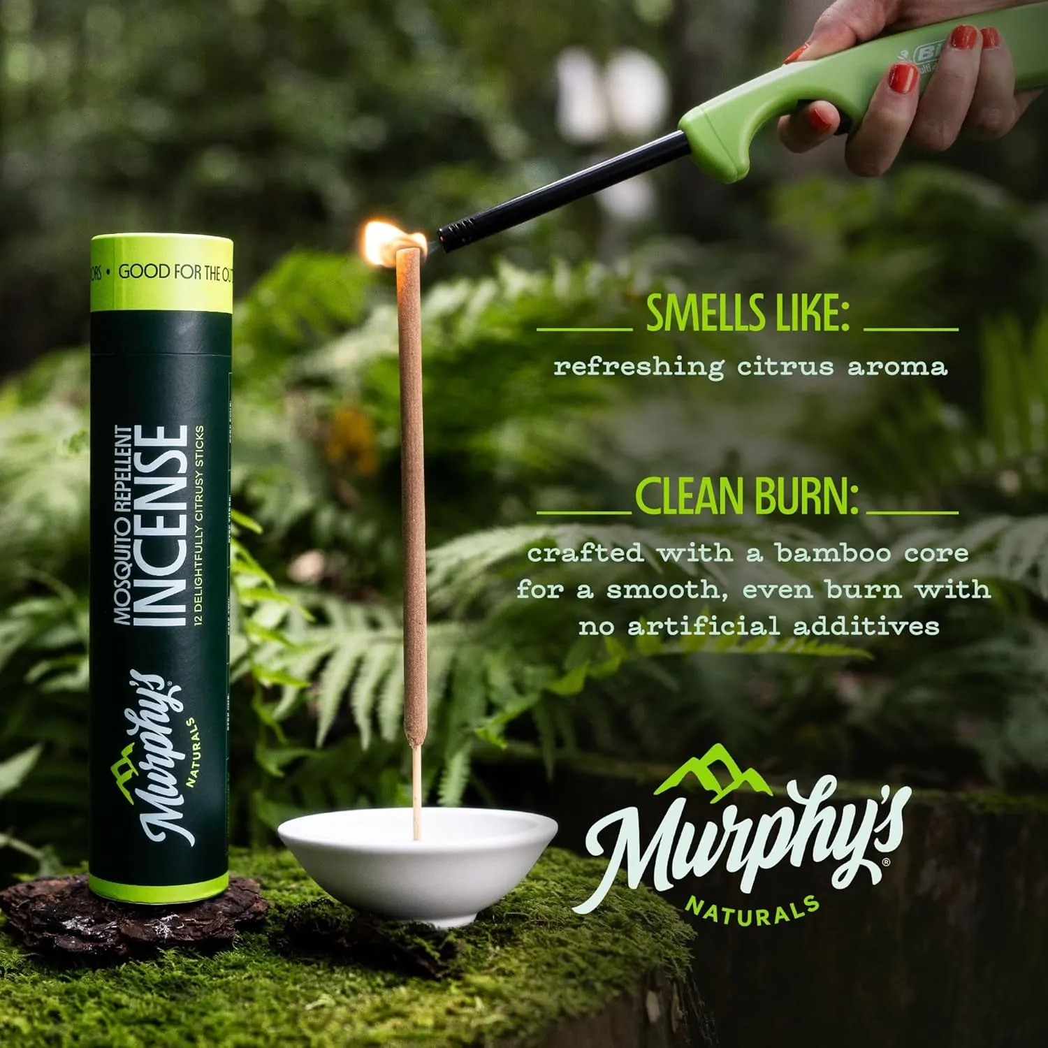 Murphy’s Naturals Mosquito Repellent Incense Sticks, 24 Count, DEET Free Insect Repellent with Citronella for Outdoor Yard, 2.5  Hours per Stick