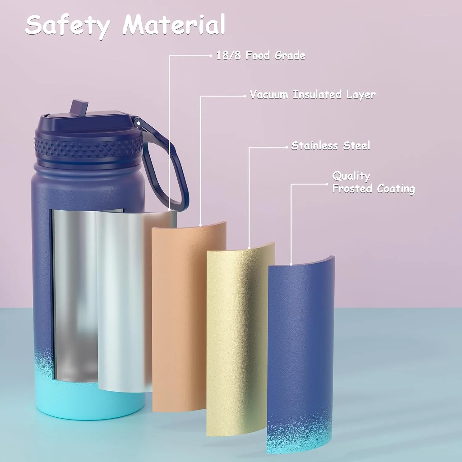 MURRICON 12oz Kids Water Bottle for School,Stainless Steel Water Bottles Kids with Straw,Vacuum Insulated Water Bottle for Kids,Gifts for Boys and Girls,BlueGreen